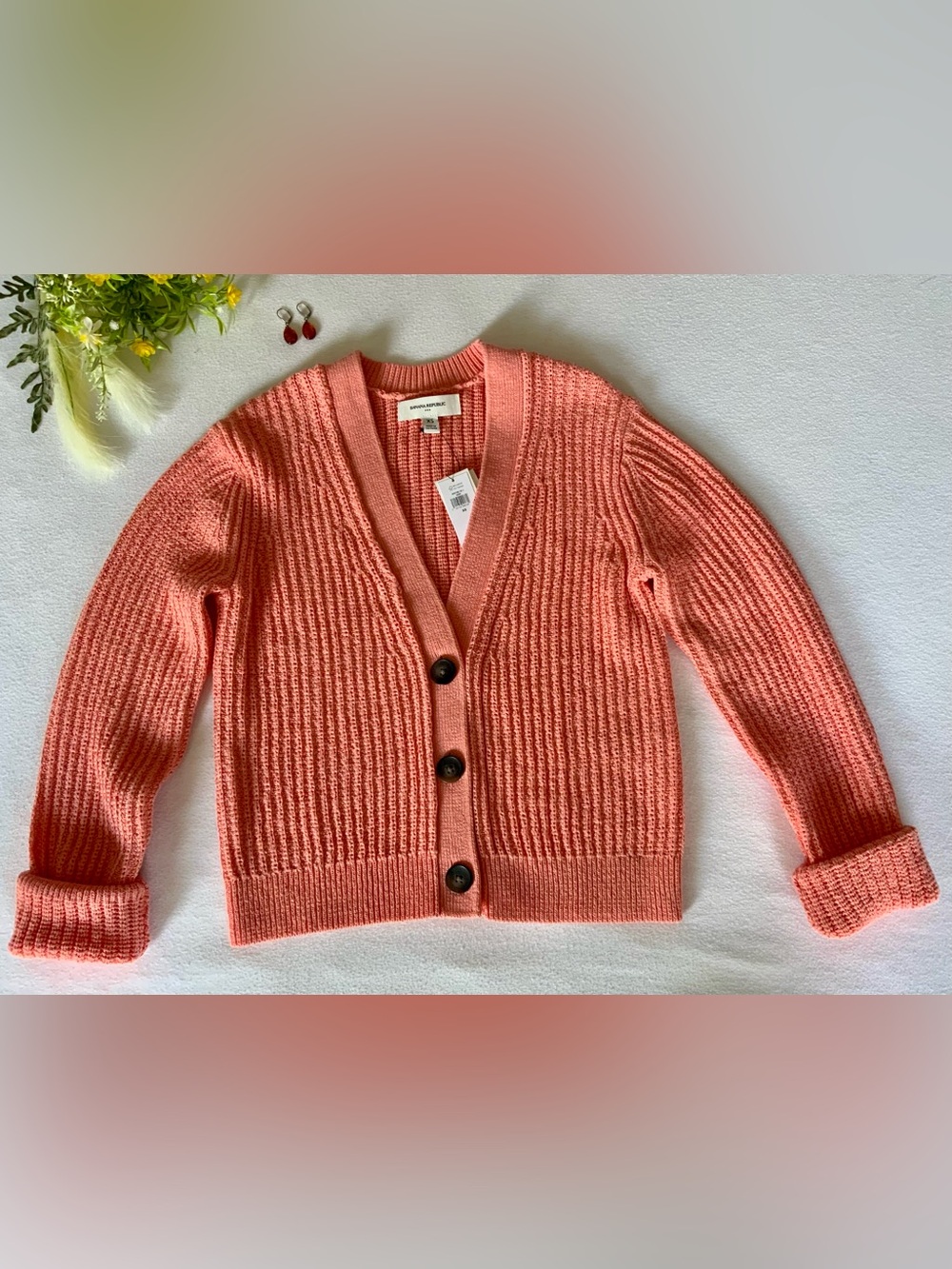Banana Republic Factory Cropped Textured Cardigan Sweater Peach XS NWT